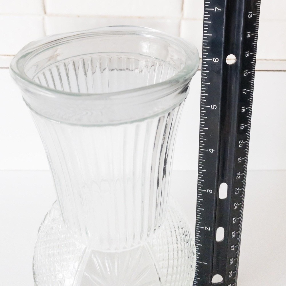 Clear Glass Vase Ribbed Body Round Bottom Flower Home Decor Modern Farmhouse - Picture 6 of 7